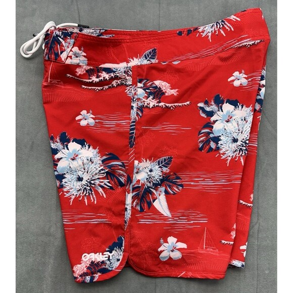 Oakley Tropical Bloom Men's 33 x 7 Swim Board Shorts Red Multicolor Thin Lace Up - Picture 4 of 13